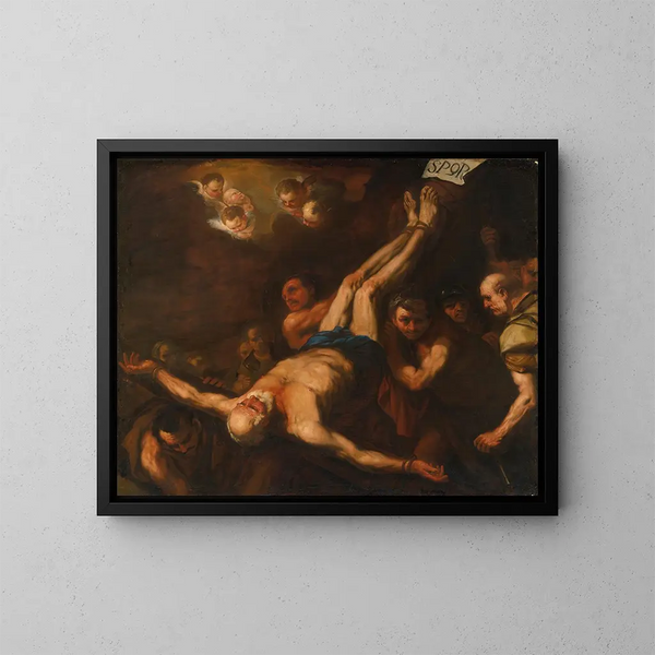 Kruisiging van Sint-Pieter - Luca Giordano — ingelijst kunstwerk aan de muur