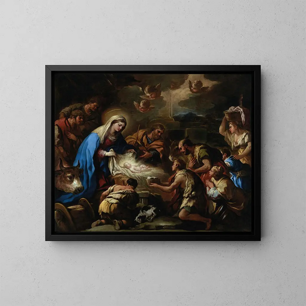 L'Adoration des bergers - Luca Giordano — ingelijst kunstwerk aan de muur