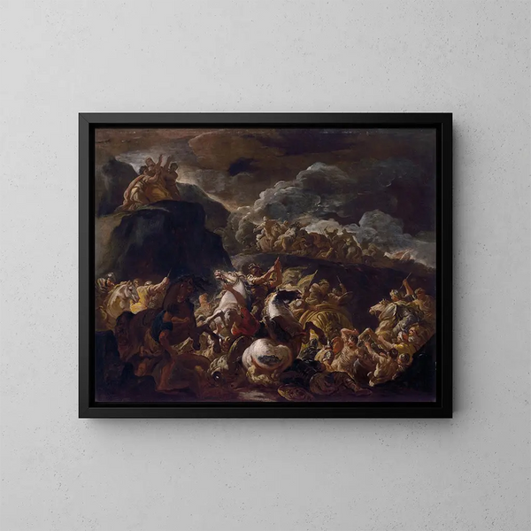 De strijd tussen Israël en Amalek - Luca Giordano — ingelijst kunstwerk aan de muur