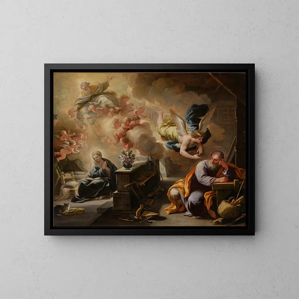Het droom van Sint-Jozef - Luca Giordano — ingelijst kunstwerk aan de muur