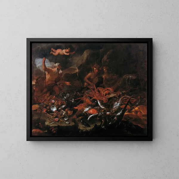 De rijkdommen van de zee met Neptunus, Tritons en twee Nereïden - Luca Giordano — ingelijst kunstwerk aan de muur