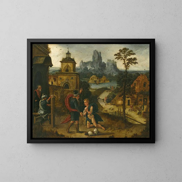 Een landschap met de terugkeer van de verloren zoon - Lucas Gassel — ingelijst kunstwerk aan de muur