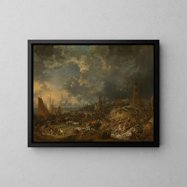 Het Strand van Scheveningen - Lucas Smout de Jonge — ingelijst kunstwerk aan de muur
