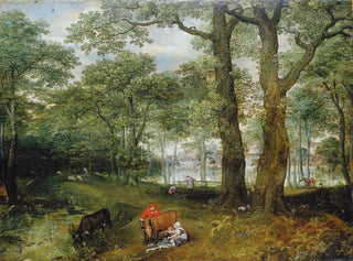 Dieren die onder bomen grazen - Lucas van Valckenborch — weergave van het kunstwerk