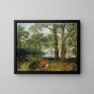 Dieren die onder bomen grazen - Lucas van Valckenborch — ingelijst kunstwerk aan de muur