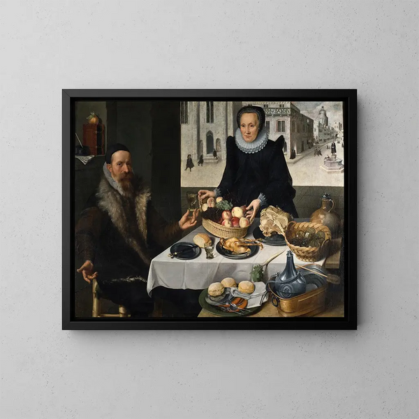 van een dubbelportret van een ouder echtpaar - Lucas van Valckenborch — ingelijst kunstwerk aan de muur