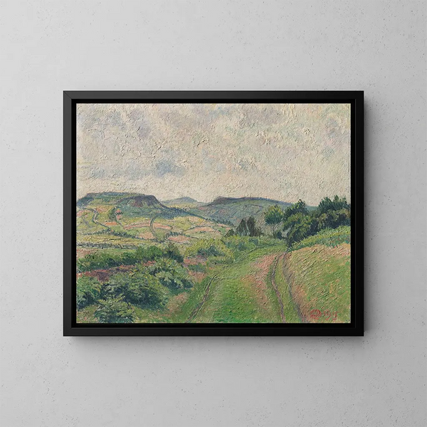 Een glooiend landschap - Lucien Pissarro — ingelijst kunstwerk aan de muur