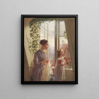 Ludvig August Smith - Interior with mother and daughter at the window.webp
