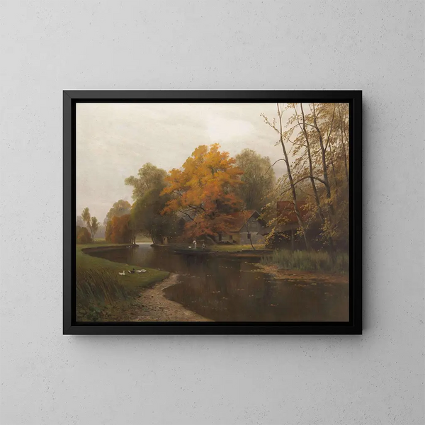 Herfst aan de waterkant - Ludvík Bartók — ingelijst kunstwerk aan de muur