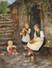 Drie meisjes in traditioneel Schwälmer-kostuum - Ludwig Blume-Siebert — weergave van het kunstwerk