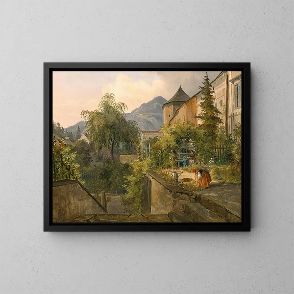 Een tuinidylle - Ludwig Halauska — ingelijst kunstwerk aan de muur