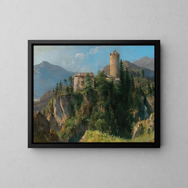 Uitzicht op het kasteel van Klamm bij Imst in het Inn-dal in Tirol - Ludwig Halauska — ingelijst kunstwerk aan de muur