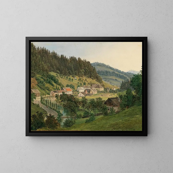 Een uitzicht op Waidhofen an der Ybbs, het huis van de valse fabrikant Baron Winkler - Ludwig Halauska — ingelijst kunstwerk aan de muur