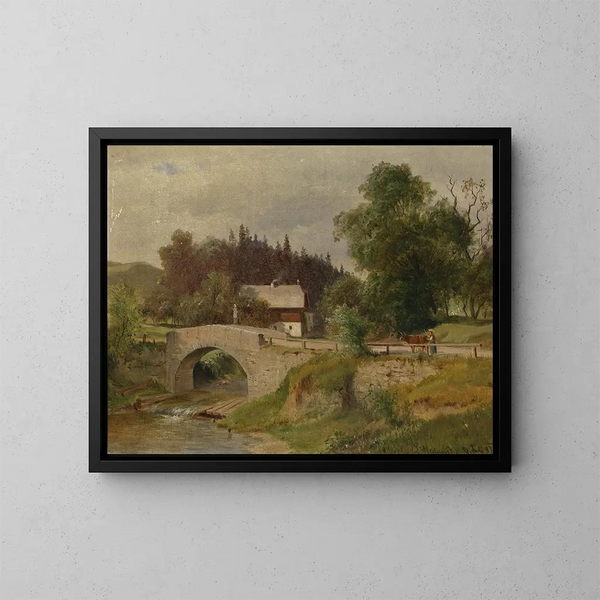 van het boerenhuis aan de rand van de steen - Ludwig Halauska — ingelijst kunstwerk aan de muur