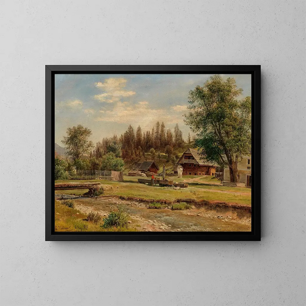 Uitzicht op het dorp Tutschach nabij Aflenz - Ludwig Halauska — ingelijst kunstwerk aan de muur