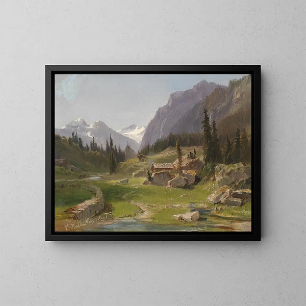 Berglandschap - Ludwig Halauska — ingelijst kunstwerk aan de muur