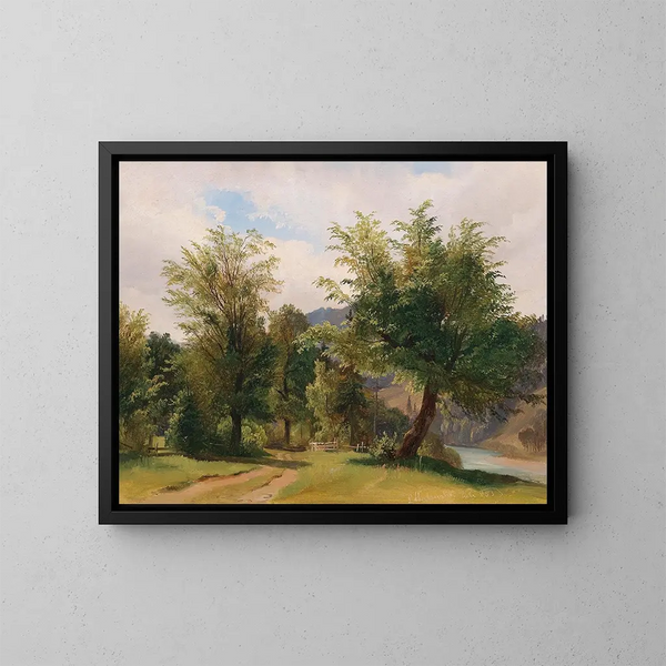 Landschap met rivier - Ludwig Halauska — ingelijst kunstwerk aan de muur