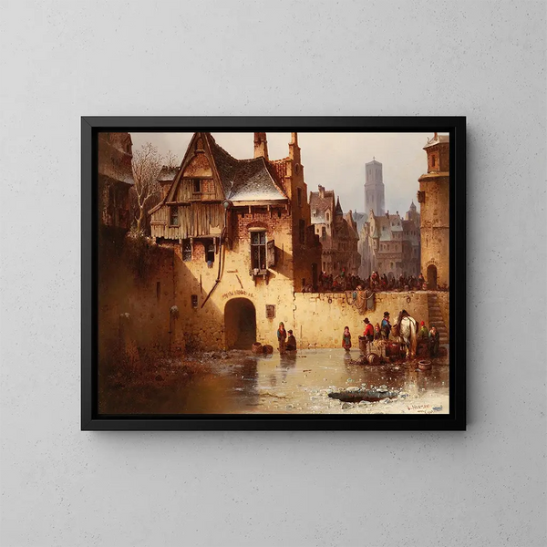 Uitzicht op een stad in de winter - Ludwig Hermann — ingelijst kunstwerk aan de muur