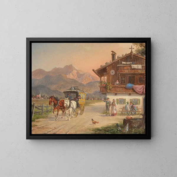 Postkoets - Ludwig Müller-Cornelius — ingelijst kunstwerk aan de muur