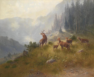 herten in de hoge bergen - Ludwig Sckell — weergave van het kunstwerk