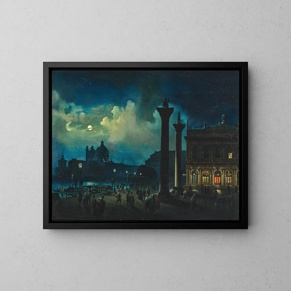 Venetië, uitzicht op Santa Maria Salute bij maanlicht - Luigi Bartezago — ingelijst kunstwerk aan de muur