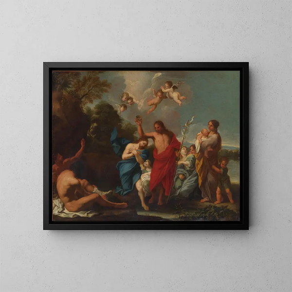 Het Doopsel van Christus - Luigi Garzi — ingelijst kunstwerk aan de muur