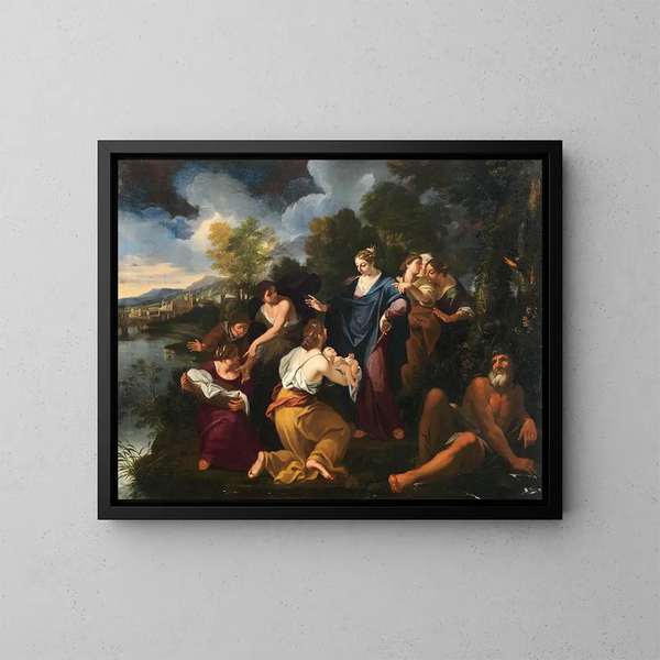 De ontdekking van Mozes - Luigi Garzi — ingelijst kunstwerk aan de muur
