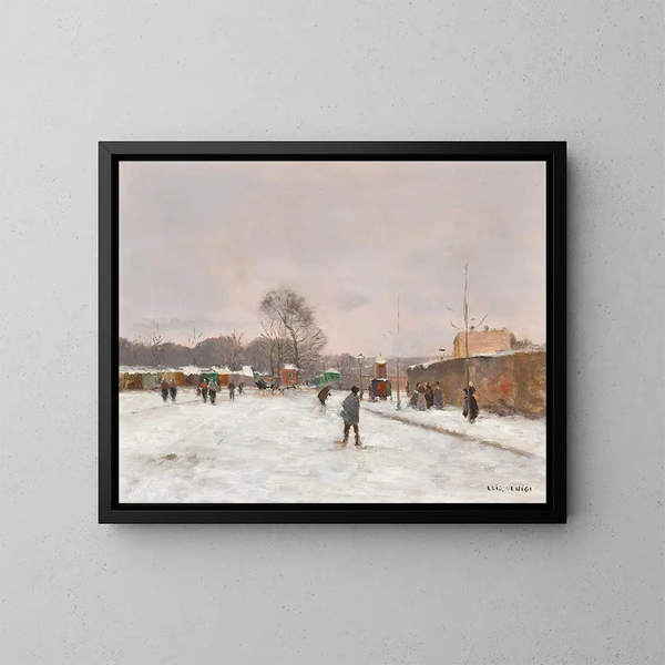 De eerste winterse sneeuwval - Luigi Loir — ingelijst kunstwerk aan de muur