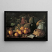 Nature morte with apples, grapes, melons, bread, jug, and bottle - Luis Meléndez — framed artwork on a wall