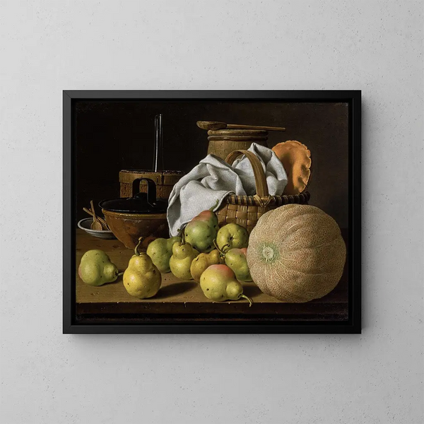Natuurstudie met een meloen en peren - Luis Meléndez — ingelijst kunstwerk aan de muur