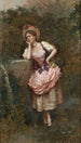Elegante schilderij in roze jurk - Luis de Madrazo y Kuntz — weergave van het kunstwerk