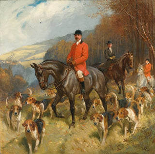 M. et Mme Lewis Priestman à la chasse avec les collines de Derwent dans un paysage - John Charlton