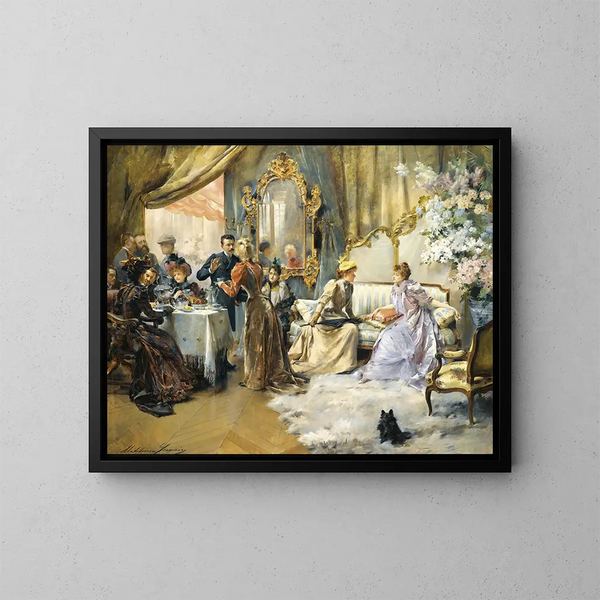 Het Thee drinken in de salon van de schilder - Madeleine Jeanne Lemaire — ingelijst kunstwerk aan de muur