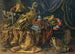 Pièces d'armure de parade: un casque à plumes, un pistolet dans un étui, une aiguière dorée, un brûle-parfum en argent, une boîte à bijoux, une trompette et un drapeau sur un cassone - Madeleine de Boulogne — weergave van het kunstwerk