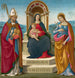 Madone en Kind met Sint Juste van Volterra en Sint Margaretha van Antiochië - Bastiano Mainardi — weergave van het kunstwerk