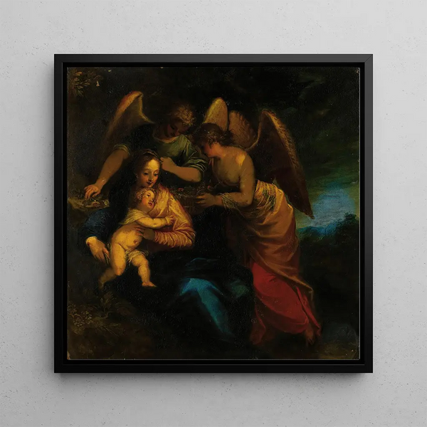 Kunstdruk van Madone en kind omringd door engelen - Hans Rottenhammer | Kunstdruk