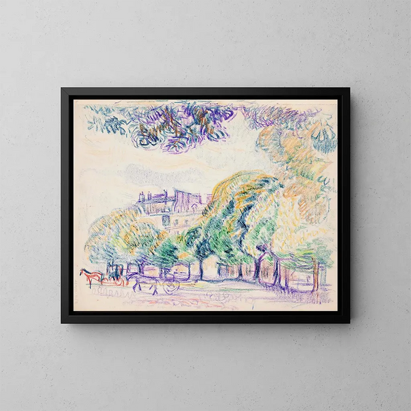 Uitzicht op de stad met chauffeurs in het park - Magnus Enckell — ingelijst kunstwerk aan de muur