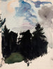 Een landschap van zwarte dennenbomen - Magnus Enckell — weergave van het kunstwerk