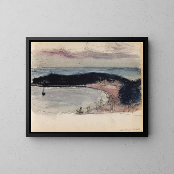 Maritiem landschap en schets van de baai - Magnus Enckell — ingelijst kunstwerk aan de muur
