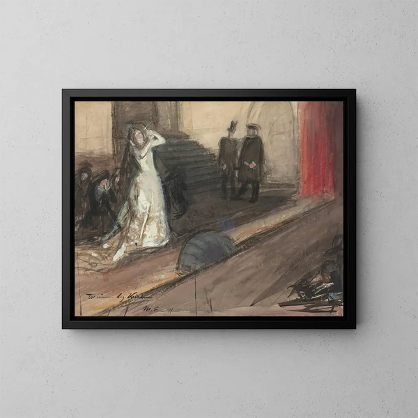 Schilderij: Toneel scène: Ida Aalberg in de rol van Maria Stuart - Magnus Enckell — ingelijst kunstwerk aan de muur