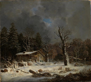 Maison de forêt dans la forêt d'hiver - Heinrich Brückel