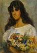 Vrouw met bloemen - Manière de Vladimir Makovsky — weergave van het kunstwerk