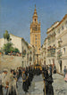 Procession de Pâques dans la rue Mateos Gago à Séville - Manuel García y Rodríguez — ingelijst kunstwerk aan de muur