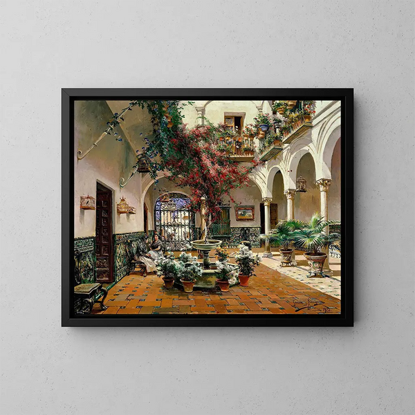 Binnenplein van Sevilla - Manuel García y Rodríguez — ingelijst kunstwerk aan de muur