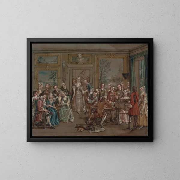 Muzikale conversatie - Marcellus Laroon de Jonge — ingelijst kunstwerk aan de muur