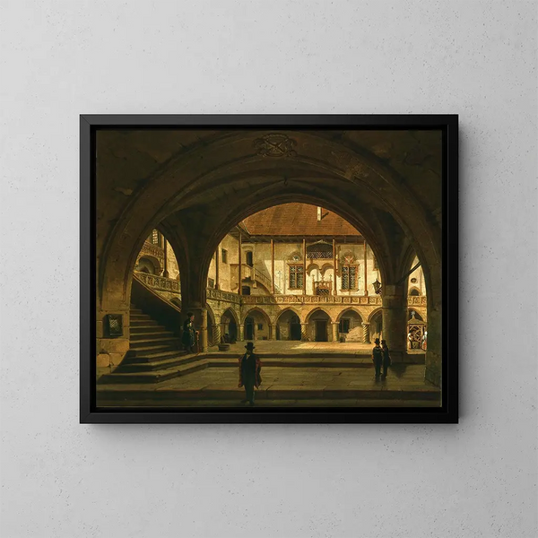 Binnenplaats van de bibliotheek jagellonne - Marcin Zaleski — ingelijst kunstwerk aan de muur