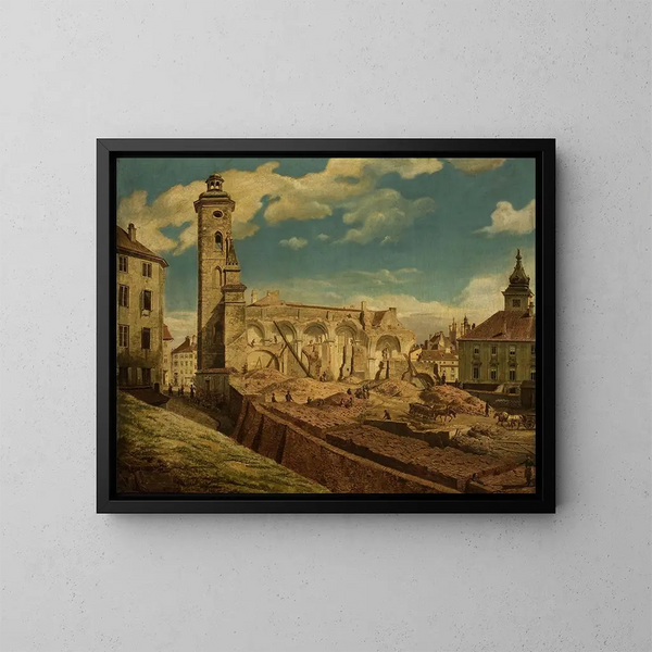 van de sloop van de zusters Bernardinnenkerk in Warschau - Marcin Zaleski — ingelijst kunstwerk aan de muur