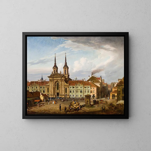 Plaats Krasinski en de Piaristenkerk - Marcin Zaleski — ingelijst kunstwerk aan de muur