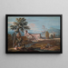 a man and a woman near a stream with a farm in the background - Marco Ricci — framed artwork on a wall