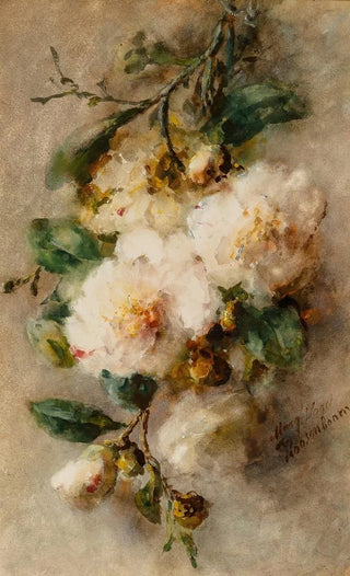 Margaretha Roosenboom - A spray of camellias hanging from a nail.webp